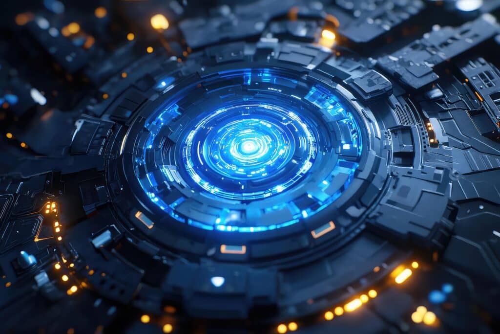 Futuristic Core with blue swirl in the middle | PMC Media Group